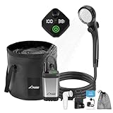 WADEO Tragbare Campingdusche Akku mit Pumpe und Duscheimer, Outdoor-Camping-Duschset mit Akku, Mobile Duschen Außenduschen mit Duschkopf, für Camping Reisen Garten Wandern Autowaschen (Silber grau)