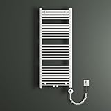 Mai & Mai Badheizkörper Handtuchheizkörper Badheizung Heizkörper bad 60x120 cm Weiß, Handtuchwärmer für Strom, Seitenanschluss, Röhrenheizkörper mit Heizstab 600W