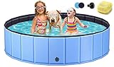 COZII Hundepool Faltbare Swimmingpool 120 x 30cm, Planschbecken für Kinder und Große & Kleine Hunde, Tragbar Hunde Pool hundebadewanne Rutschfestem PVC mit Badebürste