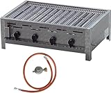 BSR-Grillen 4-flammiger Profi Gasgrill aus Edelstahl, stufenlos regelbar, Gasbräter, Gastrogrill, Gastrobräter mit Gasschlauch und Druckminderer (18,0 kW | Edelstahl Grillrost)