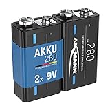 ANSMANN 9V Akku Typ 280mAh NiMH 1,2V - E-Block Batterien wiederaufladbar mit geringer Selbstentladung ideal für Fernsteuerung, Messgeräte, Multimeter, Mikrofon (2 Stück)