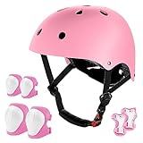 Hovineumoo 7 in 1 Schoner Set Kinder mit Helm, Profi knieschützer inliner, Knieschützer, Ellenbogenschoner, Handgelenkschoner, Schutzausrüstung Kinder mit Helm für Skating Radfahren Rollerblading