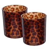 SOLUSTRE 2 Stück Teelichthalter Leopardenmuster Glas Votivkerzenhalter Duftkerzenbecher für Hochzeitsdekoration Romantisch Warmes Flair Wohn Tischdeko