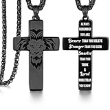 Vesavifaka Kreuz Kette, Edelstahl Kreuz Anhänger Halskette Für Herren, Stärke Und Glaube Geschenk Für Ihn, Maskuline Kette Mit Löwenkopf Und Kreuz Design, Inspirierende Gravur, 60 cm