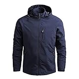 New 2024 Plan Herren Abnehmbare Kapuze Langarm Reißverschluss Tasche Slim Mantel Outdoor Jacke Casual Wandern Wasserdicht Winddicht Ski Herren Fleece, dunkelblau, M