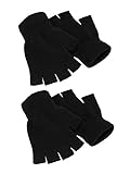 2 Paare Halbfinger Handschuhe Unisex Warme Winter Fingerlose Handschuhe für Männer Frauen (Schwarz)