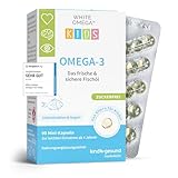 Omega 3 Kinder - Vergleichssieger 2025-518mg Fischöl: 293mg DHA & 173mg EPA - zuckerfrei, kein Fischgeschmack, leicht zu schlucken - Omega 3 Kids Fischöl Kapseln - White Omega Kids, 90 Mini Pearlz