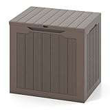 Outdoor Aufbewahrungsbox 96 L, große wetterfeste Gartenbox mit abschließbarem Deckel und Rattan-Geflecht-Textur, Organizer für Pool- und Gartenwerkzeuge (Braun)
