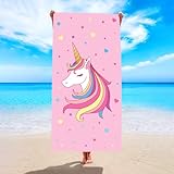 NVTRSD Einhorn Strandtuch, Handtuch Kinder, 76 x 150 cm Badehandtuch Kinder, Badetuch Ultra Saugfähig Superweich Stranddecke Pool Reisen Schwimmen Duschtuch (Wird mit Aufbewahrungstasche Geliefert)