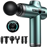 Massagepistole, Massage Gun mit 6 Geschwindigkeiten & 6 Köpfen, mit LCD Touchscreen, Tiefengewebe Massagegerät für Rücken, Schultern, Beine (Grün)