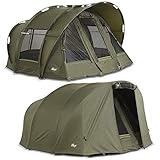 Lucx® Leopard Bivvy + Winterskin 2-3 Mann Angelzelt + Überwurf 2 bis 3 Personen Karpfenzelt + Overwrap Angler Zelt Carp Dome + Skin Campingzelt