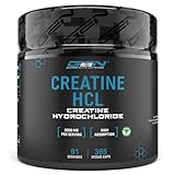 Creatine HCL - 365 vegane Kapseln - Hochdosiert mit 3000 mg - Reines Kreatin Hydrochlorid - High Absorption - Hohe Bioverfügbarkeit