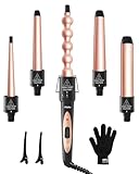 5 in 1 Lockenstab Set, Ohuhu Lockenstäbe 9 to 32 mm mit Verschiedenen Aufsätzen für Große und Kleine Locken, Handschuhe und 2 Clips, Keramikbeschichtung Welleneisen, Tolle Geschenke für Mädchen Frauen