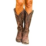 Minetom Langschaft Stiefel Damen Cowboy Stiefel Retro Reißverschluß Boots Blockabsatz Winter Herbst Stiefel Westernstiefel Halbhohe Stiefel A Braun 39 EU
