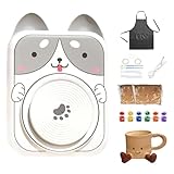 Holdes Keramikscheibe 5V DC USB - Töpferscheibe Für Kinder Mit Tieren Motiven,Elektrisches Kunstwerkzeug für Tonformung Modellierung Schnitzen Bemalen Basteln Modellieren