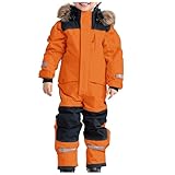 Generisch Thermo Skioverall Winter Schneeanzug Für Jungen Winddichter Weicher Outdoor Softshellanzug Mit Abnehmbarem Matschanzug (Orange, 12-13 Years)