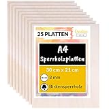 Creative Deco 25 x A4 Sperrholzplatte 3mm | 300 x 210 (+/- 0,5) mm | Birkensperrholz Dünne holz-Zuschnitte | Perfektes Blatt für Laubsäge, Brandmalerei, Laserschnitt, CNC Router, Durchbrochenes