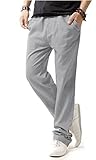 HOEREV Men Casual Strandhosen Leinen Hose- Gr. M (Taille 33-35 zoll), Grau