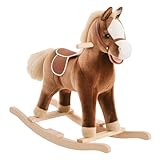 HOMCOM Schaukelpferd Schaukeltier mit Haltegriffen Plüsch Baby Schaukel Schaukelsitz für Kinder ab 3 Jahren