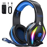 Fachixy FC100 Headset mit Mikrofon, 2,4G Wireless Gaming Headset für PS5, PS4, PC, Switch, Mac, Surround Sound Bluetooth Gaming Kopfhörer kabellos mit LED Licht, Über 50 Stunden Akkulaufzeit