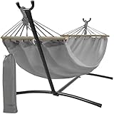 Gardlov Hängematte mit Gestell Doppel XXL 250 kg – Hängematte 2 Personen mit Holzspreizstange – Outdoor Hängematte mit Ständer – Hängematte wetterfest – Hängesessel Garten Grau 25466