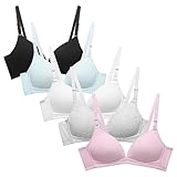Octaprhy Mädchen-BHs, leicht gepolsterte Körbchen-BHs für Teenager, nahtlos, kabellos, Trainings-BH, Komfort, Baumwolle, Sport-Bralette, 5 Stück - schwarz + grün + weiß + grau + rosa, 70A/B