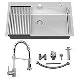 Auralum Küchenspüle Edelstahl 75x45cm mit Abtropfgitter + Edelstahl Wasserhahn Küche Ausziehbar mit 2 Strahlarten