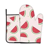 Pinkes Wassermelonen-Küchen-Backset, Ofenhandschuhe und Topflappen, hitzebeständige Küchenhandschuhe