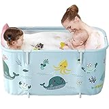 Tragbare Badewanne, Faltbadewanne, Badfass Kunststoff SPA Badepool Extra Große Mobile Badewanne für Erwachsene Kinder 120cm, Blau