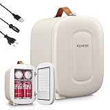 FOHERE Mini Kühlschrank 5 Liter /6 Dosen, Zusätzliche USB-Stromversorgung, 220V AC/12V DC, Getränke & Skincare Mini-Kühlschrank für Schlafzimmer, Auto, Schlafsäle, Büro Schreibtisch, Weiß