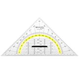 Westcott Geometriedreieck 22 cm mit abnehmbarem Griff | Transparentes Geometrie-Dreieck aus Kunststoff mit gelber Skala | Technische Skala & Winkelmesser für Schule, Uni oder Büro | E-10134 00
