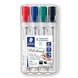 STAEDTLER Whiteboard-Marker Lumocolor, Rundspitze ca. 2 mm Linienbreite, Set mit 4 Farben, hohe Qualität Made in Germany, trocken und rückstandsfrei abwischbar von Whiteboards, 351 WP4