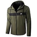 COOKFIP Wasserdichte Herren-Regenjacke mit Reißverschluss, leicht, Softshell-Regenmantel für Wandern, Reisen, mit Reißverschlusstasche, Army Green/Schwarz, S