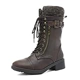 DREAM PAIRS Damenstiefel Schnürstiefel Silhouette Bequemer Reißverschluss Warmes Futter Lug Sohle Innenreißverschluss BRAUN 40