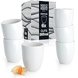 Moritz & Moritz 6tlg Swing Kaffeebecher Set 300 ml – Kaffeetasse ohne Henkel aus Keramik Weiß – als Cappuccino Becher Latte Macchiato Becher oder Teetasse ohne Henkel – Made in Portugal