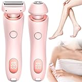 2 in 1 Damen Rasierer, Elektrischer Bikini Trimmer, Kabelloser Rasierer mit LED-Anzeige, Tragbarer Intimrasierer für Frauen (Rosa)