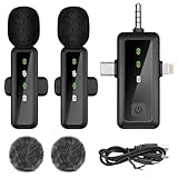 2 Pcs Lavalier Mikrofon, mit 3-in-1 Universal Empfänger, Rauschunterdrückung 20m, Plug-Play, Mini Mikrofon Wireless Bluetooth Kabellos für Handy Computer Kameras, Microphone für Podcast Vlog Interview