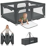 Lionelo Kinderlaufgitter 150 x 180 x 75 cm Florence Easy Fold, atmungsaktives Netz, sicher, tragbar, einfach zusammenklappbar, 2 Eingänge mit Reißverschluss, Reisetasche