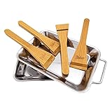 Steuber Premium Line 2er Set Edelstahl Grillpfännchen mit 4 Holzschaber, 18 x 12,5 x 2 cm, Ersatz für Aluminium Grill Schalen, Grill Raclette