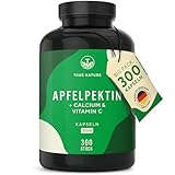 Apfelpektin - 300 Kapseln & 3.000mg pro Tag | + Calcium & Vitamin C | Reich an Ballaststoffen | Calcium unterstützt Verdauungsenzyme, Vitamin C schützt Zellen vor oxidativem Stress* - TRUE NATURE