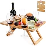 YOUEON Tragbarer Wein Picknick Tisch mit 5 Weingläser Halter, Faltbarer Champagner Picknick Snack Tisch, Wein und Käse Tisch für Picknick, Camping, Park, Strand, Weinliebhaber Geschenk