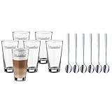 WMF Clever&More Latte Macchiato Gläser Set 12-teilig mit Löffel, Aufrdruck, 280 ml,spülmaschinengeeignet, 25,5 x 17,5 x 15,5 cm