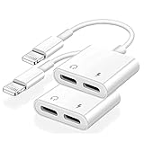 [Apple MFI Zertifiziert] 2 Pack iPhone Kopfhörer Adapter, 4 in 1 Dual Lightning AUX Ladegerät Adapter Dongle Kabel Splitter Kopfhörerkonverter Kompatibel mit iPhone 13/12/11 /X/XR/7/8P/7P