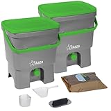 Skaza Bokashi Organko Set (2 x 16 Liter) Küche und Garten Bio Mülleimer - 2X Recyceltem Kunststoff Komposteimer Starterset + inkl. 1 Kg EM Fermentieren Aktivator (Grau-Grün)