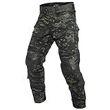 YEVHEV Taktisch Hosen Herren G3 US-Militär Camouflage Ripstop mit Knieschoner für Outdoor-Aktivitäten （Ohne Gürtel） Schwarz Camo, L