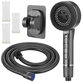 Hochdruck Duschkopf Set mit Schlauch und Halterung, Mehrschichtiger Filter Duschkopf mit 4 Sprühmodi, Abnehmbare Silikonbürste, Kein Bohren Duschständer für Badezimmer