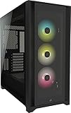 Corsair iCUE 5000X RGB Mid-Tower-ATX-PC-Smart-Gehäuse mit Gehärtetem Glas (Vier Paneele aus Gehärtetem Glas, RapidRoute-Kabelführungssystem, Drei Inbegriffene 120-mm-RGB-Lüfter) Schwarz