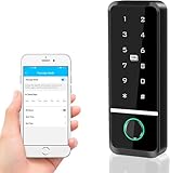 Candeon Elektronisches Smartes Türschloss, RFID/Tuya-App/WiFi Zugangskontrolle Tastatur Fingerprint Türöffner, Wasserdicht Touchscreen Codeschloss für Außen- und Innenbereich, 125 kHz /13,56 MHz