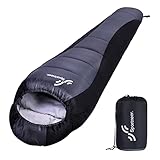 Schlafsack Outdoor Mumienschlafsack: Sportneer 3–4 Jahreszeiten Leichtes Wasserabweisend Schlafsack 5 ℃ - 15 ℃ für Reise Festival Camping Indoor Kleines Packmaß & Ultraleicht, Schwarz+Grau