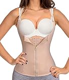 Bafully Damen stark formend Top Unterbrustkorsett Bauchweg Shaper figurformend Körperformer Unterbrust Mieder verstellbar Oberteil Body brustfrei Shapewear mit Reißverschluss, Beige, L